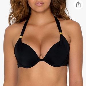 Black Halter Push-Up Bikini Top with Gold Accents